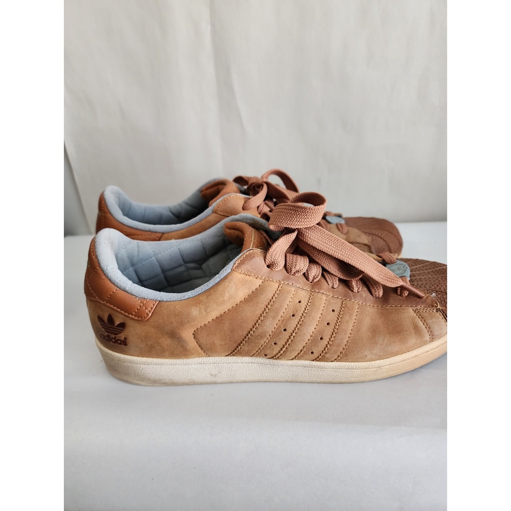 Adidas Superstar II Tan Brown Nubuck Leather Shell Toe Sneakers Gold Foil Logo